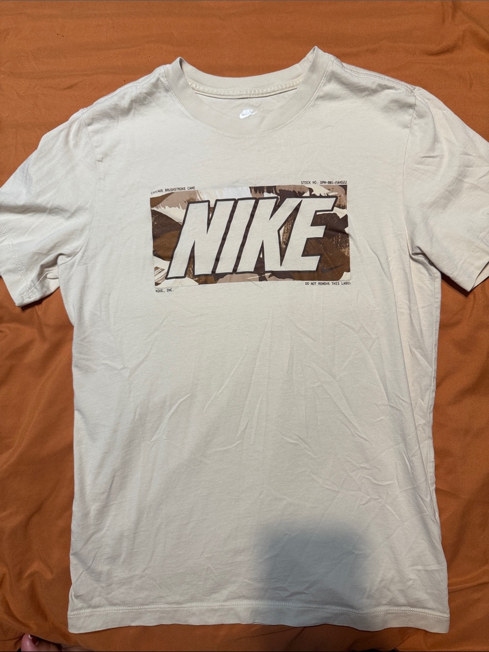 Nike Men's Cream Tee with Brown Camo Logo